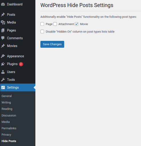 hide a page in WordPress